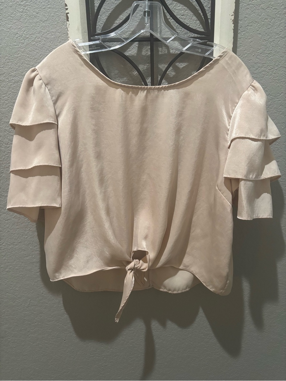 Charlotte Russe Blush Pink Tie-Front Ruffle Sleeve Blouse